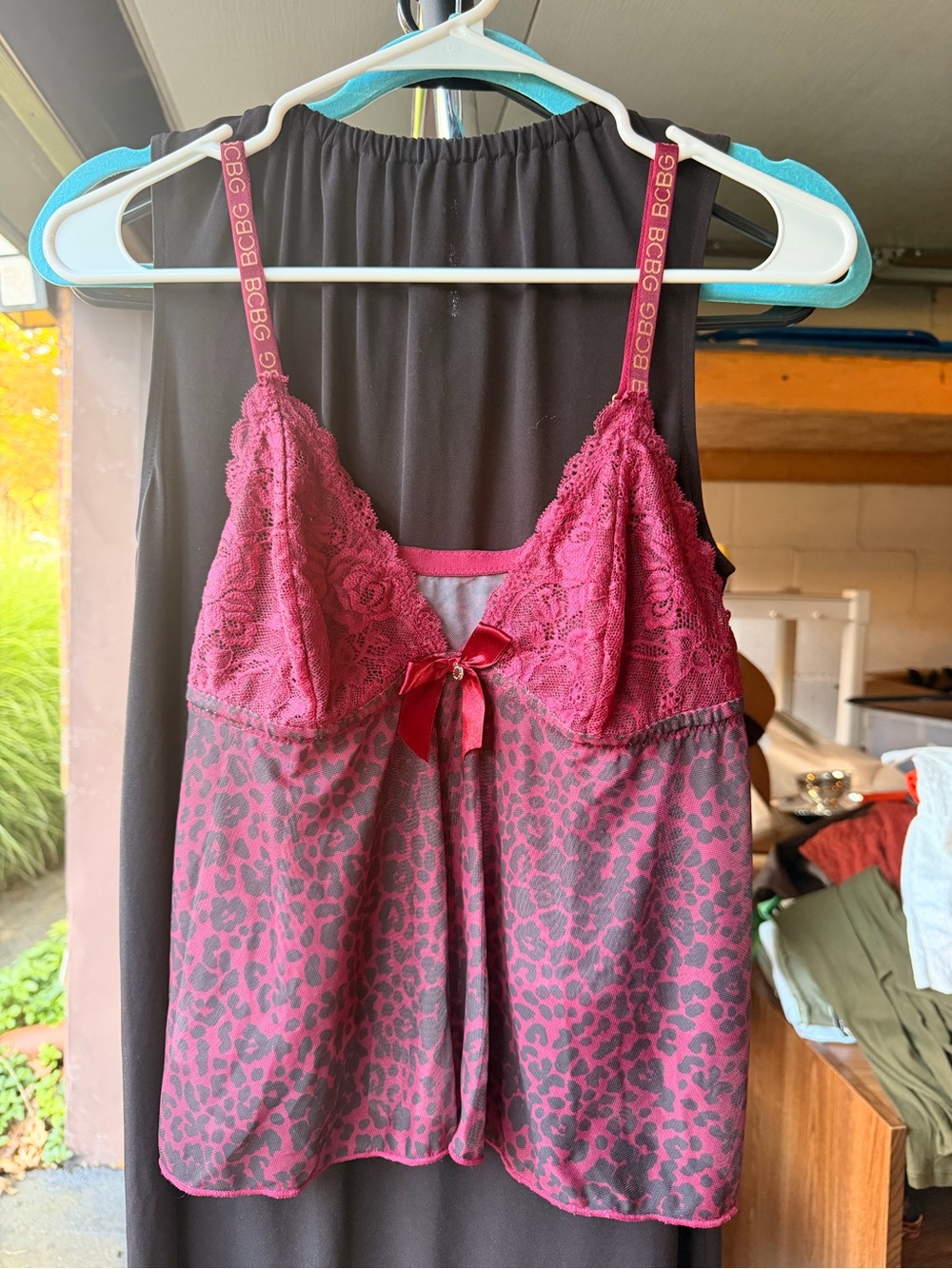 BCBG Magenta Lace & Leopard Print Sheer Chemise